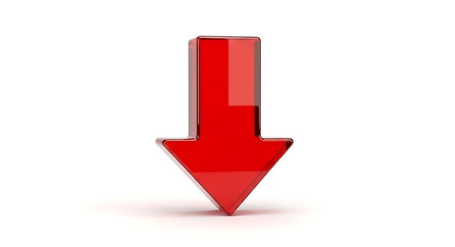Vibrant red arrow pointing down for urgent notifications or business declines on a clean white backdrop