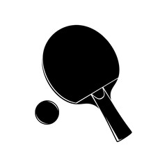 Ping pong paddle and ball silhouette graphic isolated on white background ideal for sport and game related designs