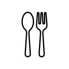 Simple black silhouette spoon and fork icon set isolated on white background ideal for restaurant menus and food related designs