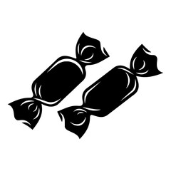 Two black silhouette candies wrapped in paper isolated on white background suitable for logo design and branding projects