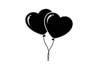 Two heart-shaped balloons silhouette graphic design element isolated on white background perfect for romantic themed projects