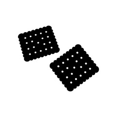 Two square crackers silhouette icon isolated on white background suitable for food packaging design and culinary applications