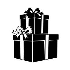 Two stacked gift boxes with ribbons a black silhouette vector graphic illustration isolated on white background perfect for holiday designs