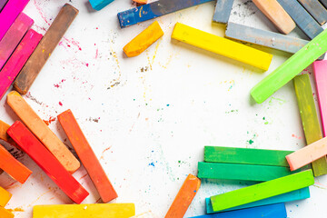 Soft pastels, bright colours. Colored chalk for creativity, drawing and hobbies.