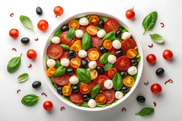 Fresh caprese pasta salad with salami cherry tomatoes and mozzarella balls delicious meal