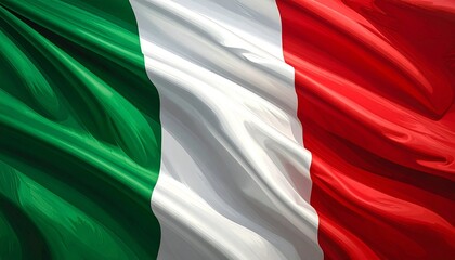Italian national flag with vertical green white and red stripes shown waving with textured fabric for cultural editorial heritage branding and European identity-themed visuals