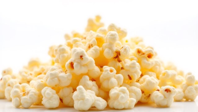 Pile of freshly popped popcorn snack against a bright backdrop. - Powered by Adobe