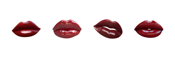 Obraz premium Glossy Red Lips Collection Set. Beauty And Fashion Makeup Concepts Isolated On Transparent Background