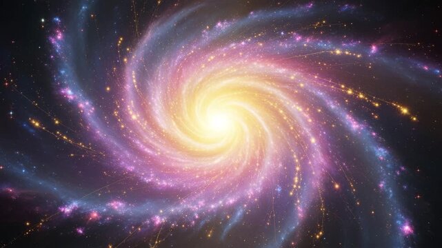 A mesmerizing spiral galaxy shines with vibrant colors, its swirling arms adorned with countless stars, creating a breathtaking celestial spectacle in the vast expanse of space ai generated vedio