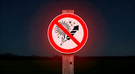 Prohibition Symbol Showing Against Fireworks Displays Under The Starry Night Sky