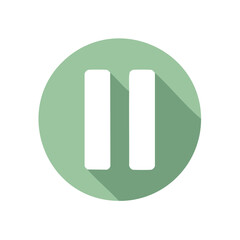Pause Symbol in a Green Circle with Long Shadow Design, Stop Indicator, Audio Control