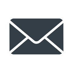 Dark gray closed envelope icon, universal symbol for email, message, contact, and digital communication