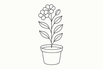 Potted Flower Line Icon – Minimal Botanical Outline Symbol