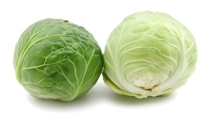 Obraz premium Fresh green cabbages close up on white background, healthy food concept
