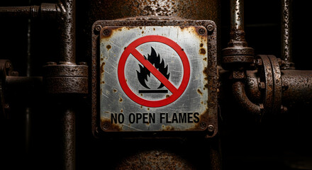 Prohibition Sign On A Metallic Structure Denoting That Open Flames Are Not Allowed