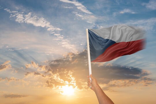 National flag of Czech Republic waving in people hand on Independence day