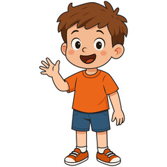 Obraz premium A surprised boy in shorts, a T-shirt and sneakers