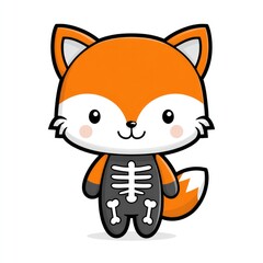 Obraz premium Cute kawaii fox in skeleton costume for halloween or children's design projects