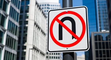 Prohibition Sign Reflecting Traffic Rules Amidst Modern Architectural Urban City Context