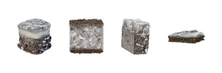Soil And Ice Core Samples Set. Geological And Environmental Study Collection Isolated On Transparent Background