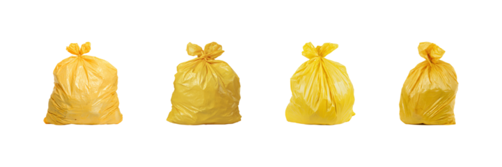 Yellow Garbage Bags Set. Waste Management And Recycling Collection Isolated On Transparent Background