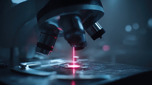 High-precision scientific microscope used in laboratory research and medical diagnostics, showcasing advanced optics, modern design, and detailed imaging for educational and professional applications