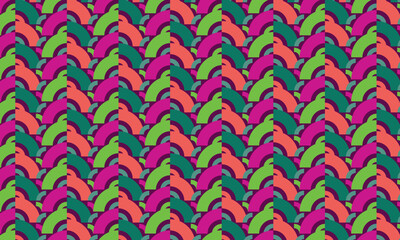 Curved colourful abstract geometric pattern. Vector seamless repeating modern ornament for cover, textile, fabric, interior, ceramic, wallpaper, paper decoration