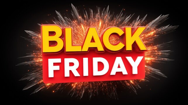 Black Friday sale neon glowing text with explosion light effect on dark background.
