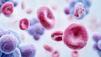 Fototapeta premium Red blood cells in circulation representing oxygen transport through the vascular system and core concepts of hematology and physiology. 