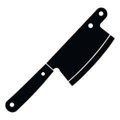 Single black butcher knife shows its clean sharp blade on a white background