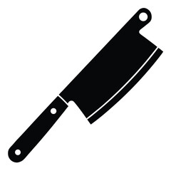 A solid black meat cleaver stands ready, featuring a sharp blade and sturdy handle