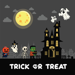 Happy Halloween scary pumpkin monster and Ghost friends. character and poster design