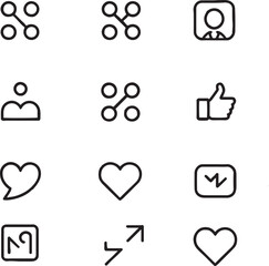 Collection of social media icons in black outline on white