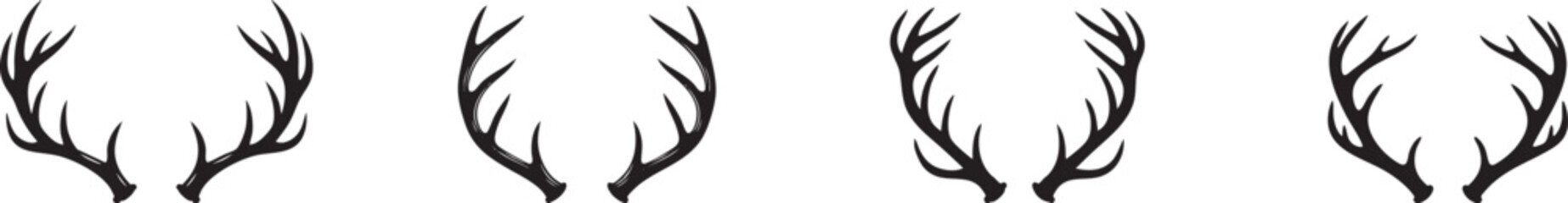 Obraz premium Deer Antler Wreath Shapes Set of Four Black Silhouettes, AI Generative 