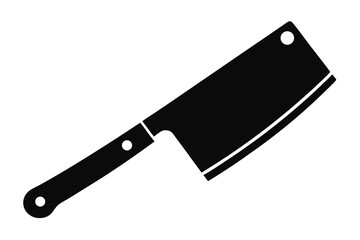 Black silhouette of a cleaver with holes in the handle sits on a white backdrop