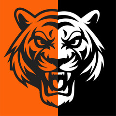 A split color tiger head design half orange, half white symbolizing balance, duality, and strength.