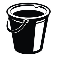 Outline depicts full black bucket with handle, creating stark contrast