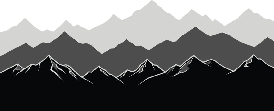 Mountain range vector landscape black and white illustration editable vector