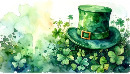 Watercolor St. Patrick's Day with hat and clovers
