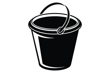 Isolated black bucket icon shows sturdy construction with curved handle and base