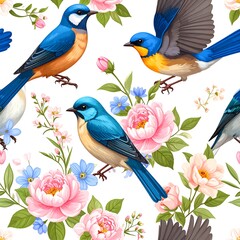 Floral birds seamless pattern