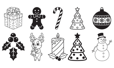 Fototapeta premium Christmas Line Art Icons Holiday Decorations Bundle