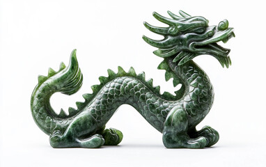 Chinese jade dragon carving with polished green surface showcasing traditional craftsmanship isolated on transparent background PNG