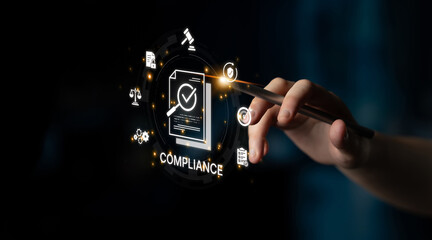 Concept of corporate compliance and risk management. Adhering to legal regulations and internal...