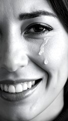Close-up grayscale woman crying