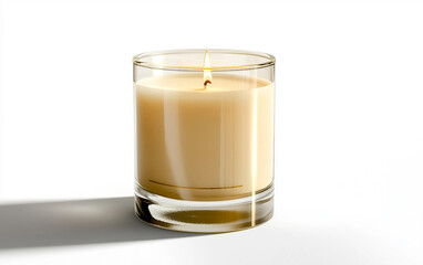 Elegant designer candle placed in a clear glass holder with gold accents for luxury decor isolated on transparent background PNG