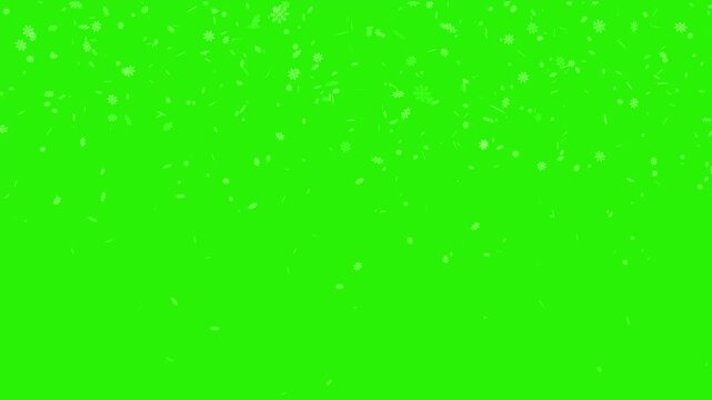 4K seamless animation of falling snowflakes green background for chroma key use