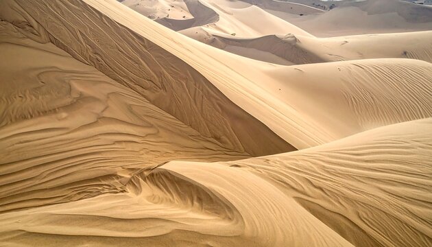 Sweeping, sun-kissed sand dunes in a desert expanse with textured patterns - Powered by Adobe