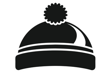 Isolated black winter cap showcases a ribbed design with a fuzzy pompom attached