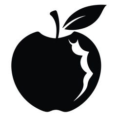 Black silhouette apple shows a bite taken from its side with a leaf